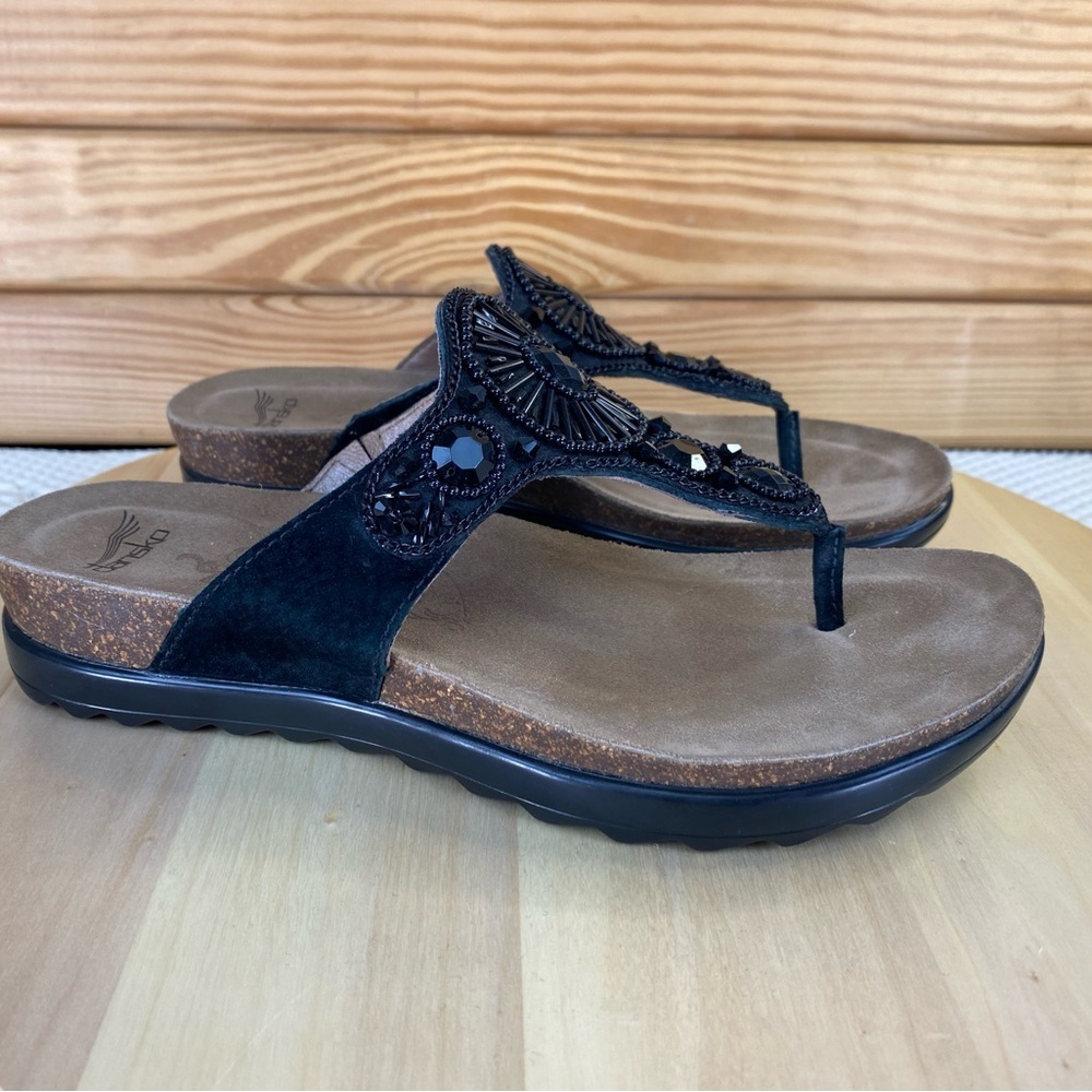 Dansko Womens Slide Sandals Pamela 38 EUR Black Leather Beaded Thong Summer Shoe - Picture 8 of 11